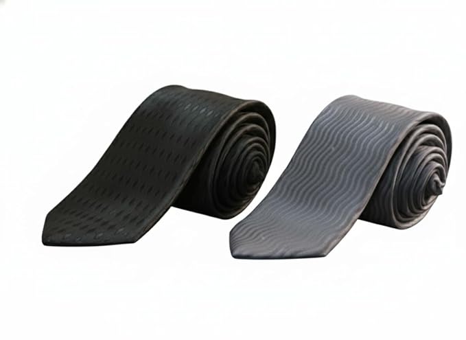 Men’s Dual Pattern Tie Set – Classic Black Textured Tie & Grey Wavy Pattern Formal Necktie Combo | Premium Silk- Look Textured Ties for Business & Events